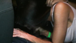 Hot busty brunette caught fucking bareback with black guy in the car