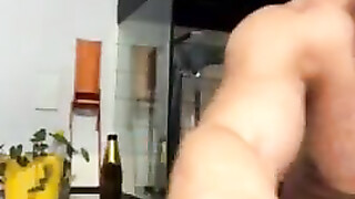 Masked middle-aged amateur couple do a fast sexual intercourse show in front of camera